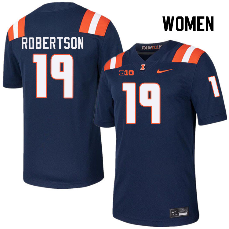 Women #19 Hugh Robertson Illinois Fighting Illini College Football Jerseys Stitched-Navy